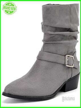 Wide Width Ankle Boots Low Heel Side Zipper Slouchy Mid Calf Booties Short